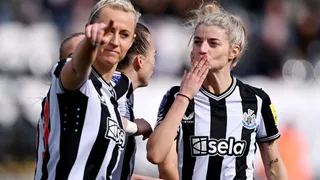 Amanda Staveley joins the on-field celebrations as Newcastle United Women gain back-to-back promotions